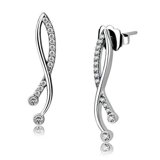 Alamode High polished (no plating) Stainless Steel Earrings with AAA Grade CZ in Clear - Alamode - Flyclothing LLC