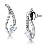 Alamode High polished (no plating) Stainless Steel Earrings with AAA Grade CZ in Clear - Alamode - Flyclothing LLC