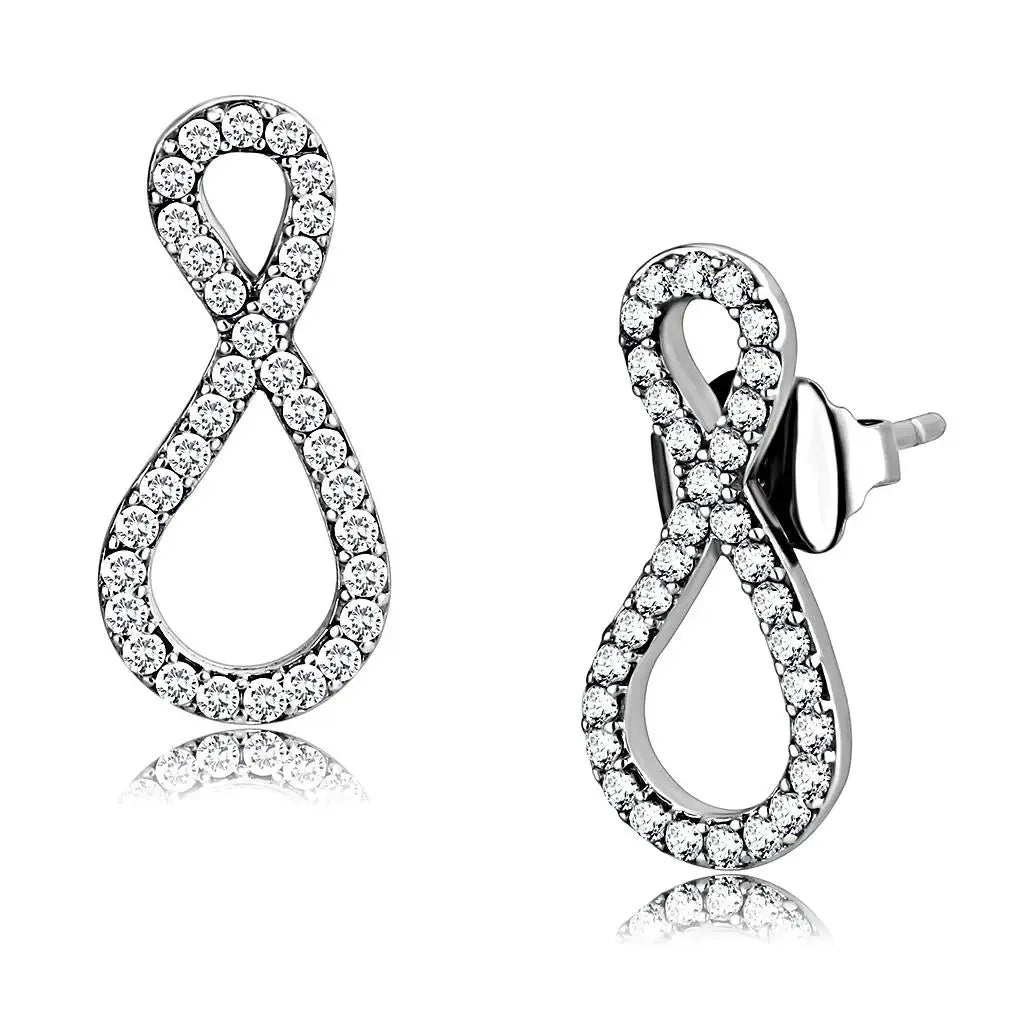 Alamode High polished (no plating) Stainless Steel Earrings with AAA Grade CZ in Clear - Alamode - Flyclothing LLC