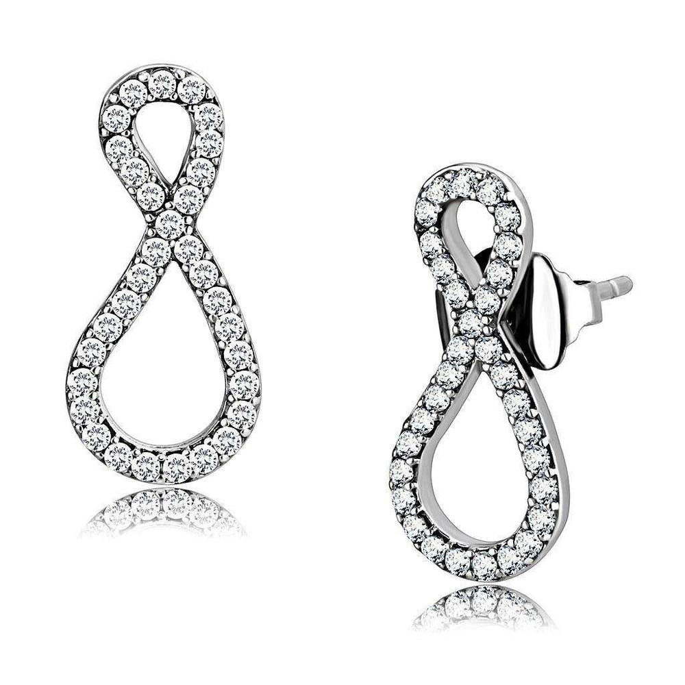 Alamode High polished (no plating) Stainless Steel Earrings with AAA Grade CZ in Clear - Alamode - Flyclothing LLC