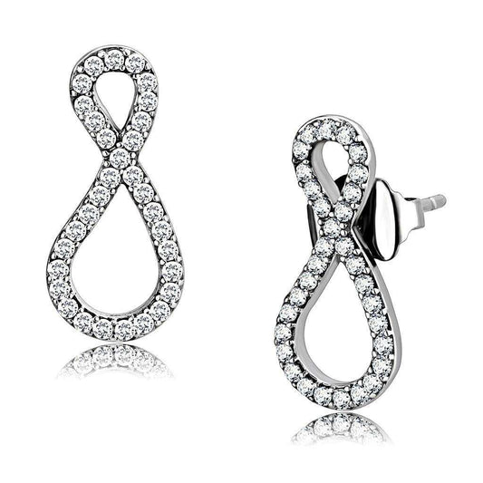 Alamode High polished (no plating) Stainless Steel Earrings with AAA Grade CZ in Clear - Alamode - Flyclothing LLC