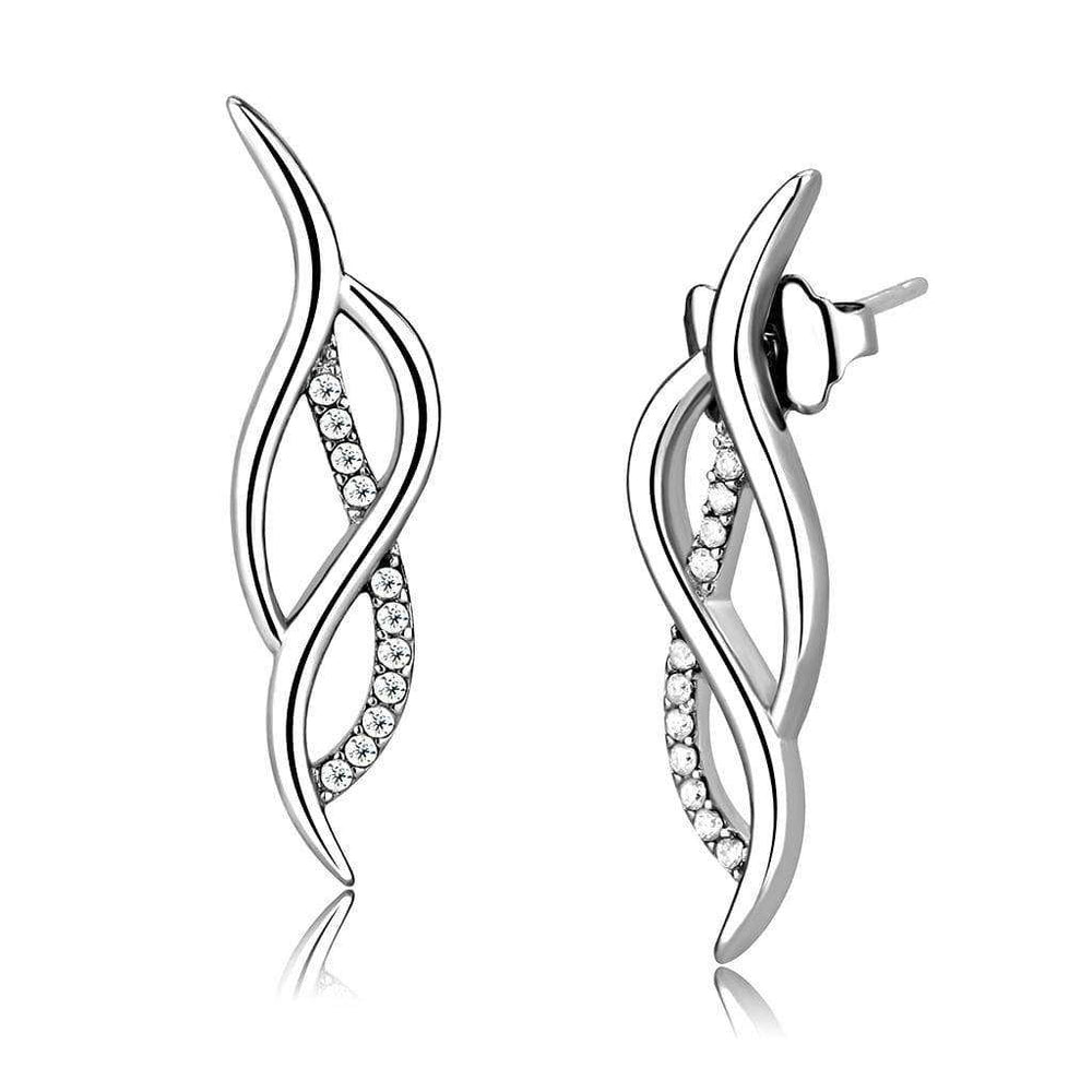 Alamode High polished (no plating) Stainless Steel Earrings with AAA Grade CZ in Clear - Alamode - Flyclothing LLC