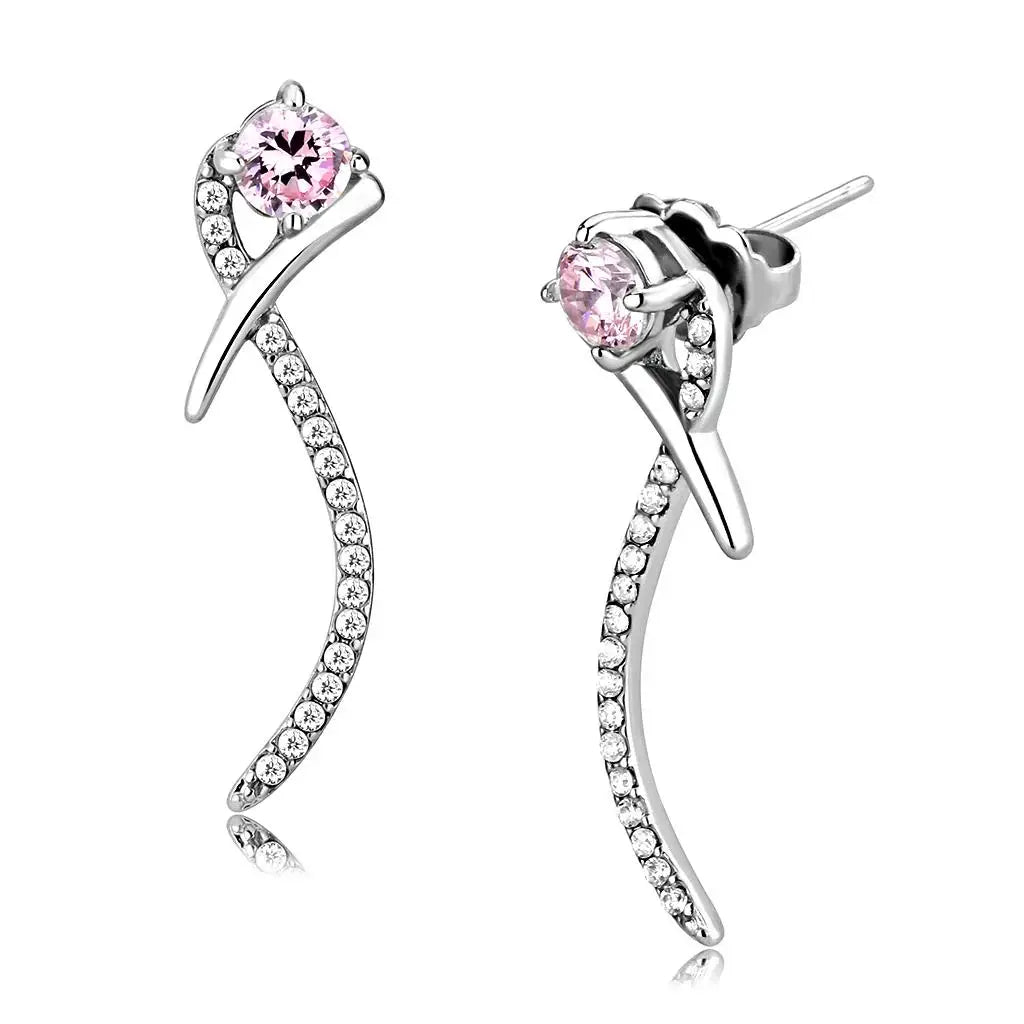 Alamode High polished (no plating) Stainless Steel Earrings with AAA Grade CZ in Rose - Alamode - Flyclothing LLC