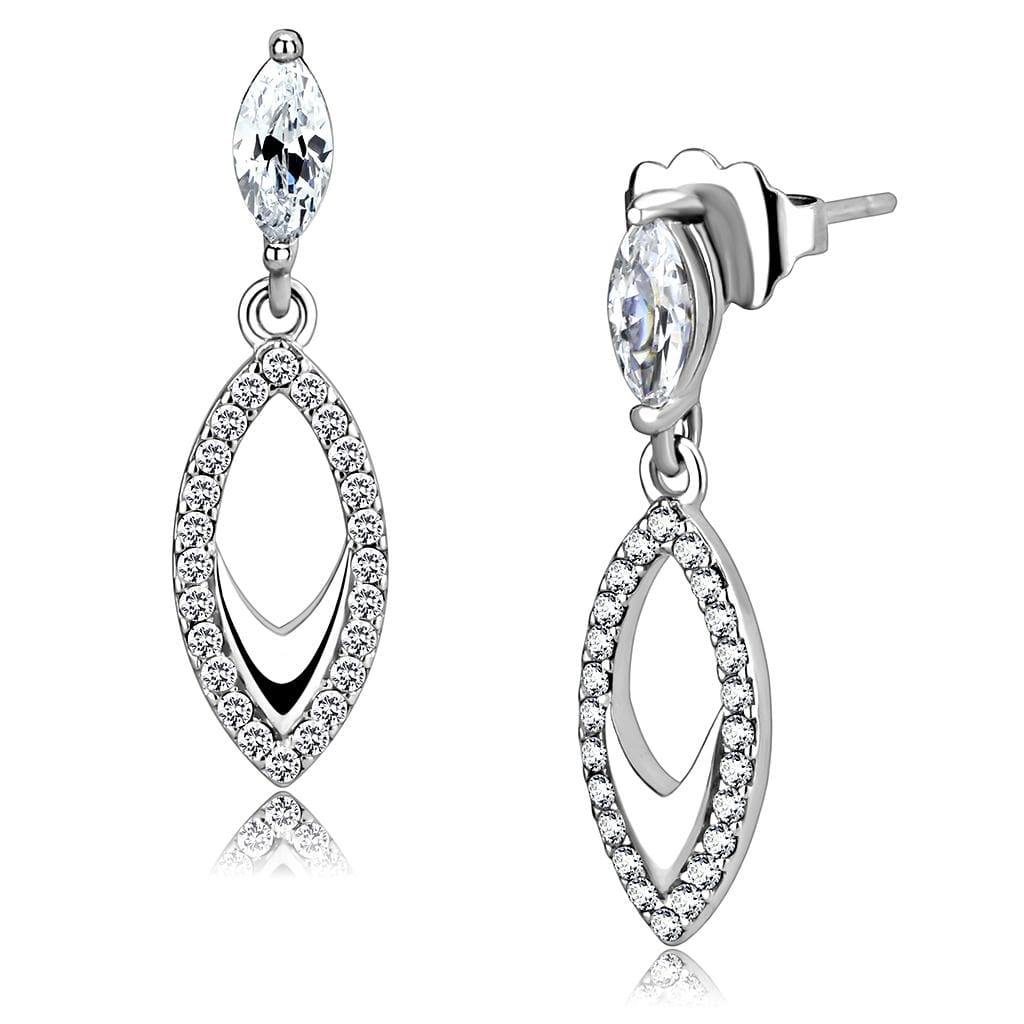 Alamode High polished (no plating) Stainless Steel Earrings with AAA Grade CZ in Clear - Alamode - Flyclothing LLC