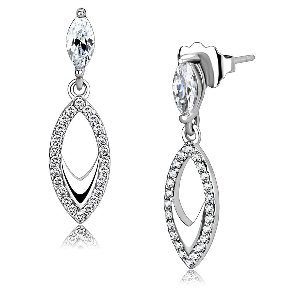 Alamode High polished (no plating) Stainless Steel Earrings with AAA Grade CZ in Clear - Alamode - Flyclothing LLC