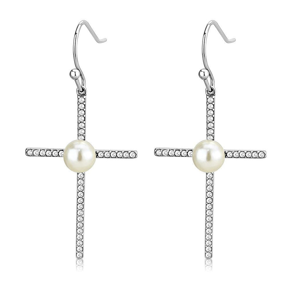 Alamode High polished (no plating) Stainless Steel Earrings with Synthetic Pearl in White - Alamode