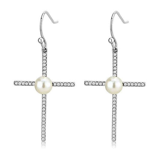 Alamode High polished (no plating) Stainless Steel Earrings with Synthetic Pearl in White - Alamode - Flyclothing LLC