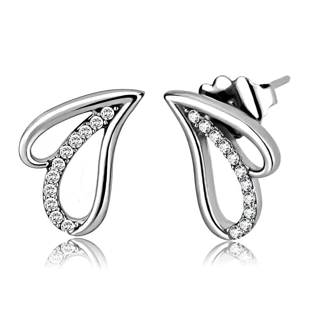 Alamode High polished (no plating) Stainless Steel Earrings with AAA Grade CZ in Clear - Alamode - Flyclothing LLC