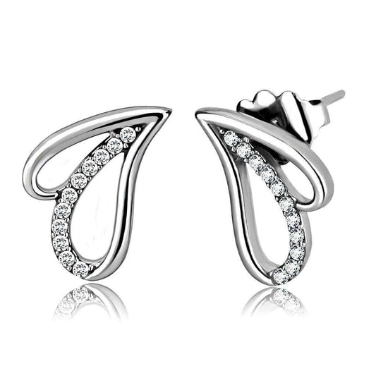 Alamode High polished (no plating) Stainless Steel Earrings with AAA Grade CZ in Clear - Alamode - Flyclothing LLC