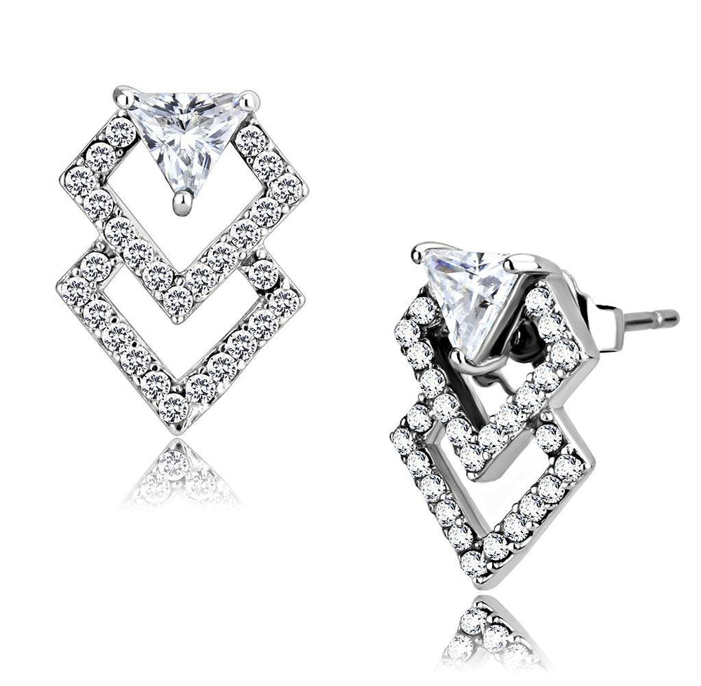 Alamode High polished (no plating) Stainless Steel Earrings with AAA Grade CZ in Clear - Alamode