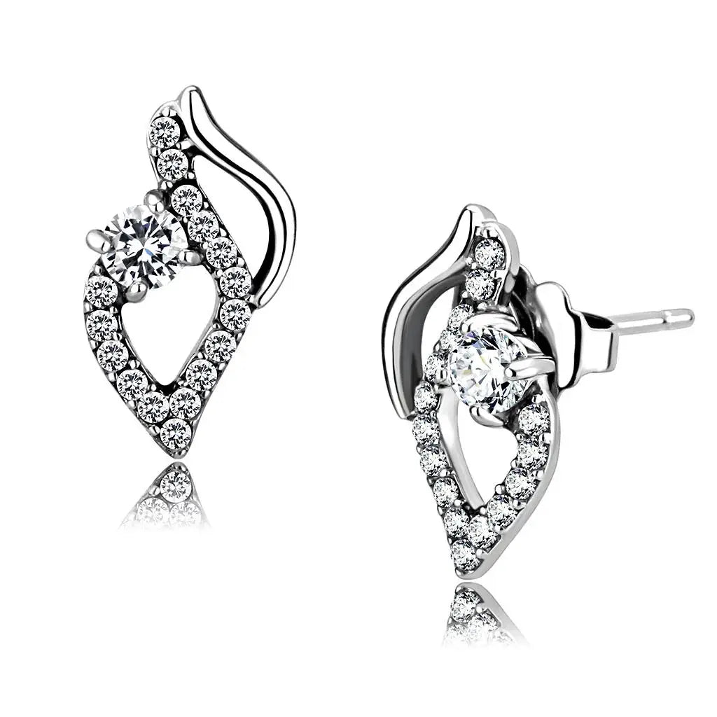 Alamode High polished (no plating) Stainless Steel Earrings with AAA Grade CZ in Clear - Alamode - Flyclothing LLC