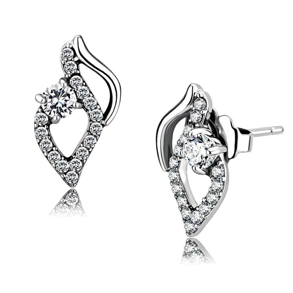 Alamode High polished (no plating) Stainless Steel Earrings with AAA Grade CZ in Clear - Alamode - Flyclothing LLC