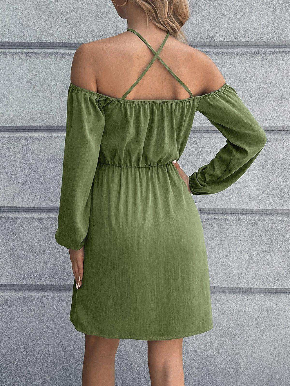 Cold-Shoulder Crisscross Mini Dress - Trendsi - Flyclothing LLC