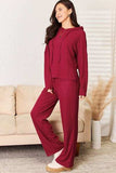 Basic Bae Full Size Ribbed Drawstring Hood Top and Straight Pants Set - Trendsi - Flyclothing LLC