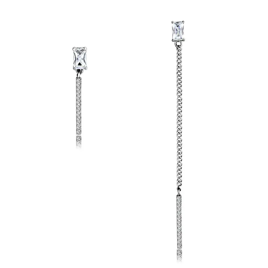 Alamode High polished (no plating) Stainless Steel Earrings with AAA Grade CZ in Clear - Alamode - Flyclothing LLC