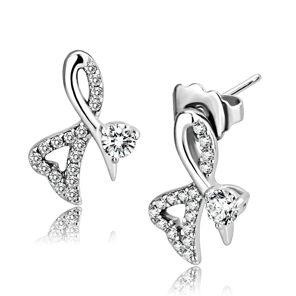 Alamode High polished (no plating) Stainless Steel Earrings with AAA Grade CZ in Clear - Alamode - Flyclothing LLC