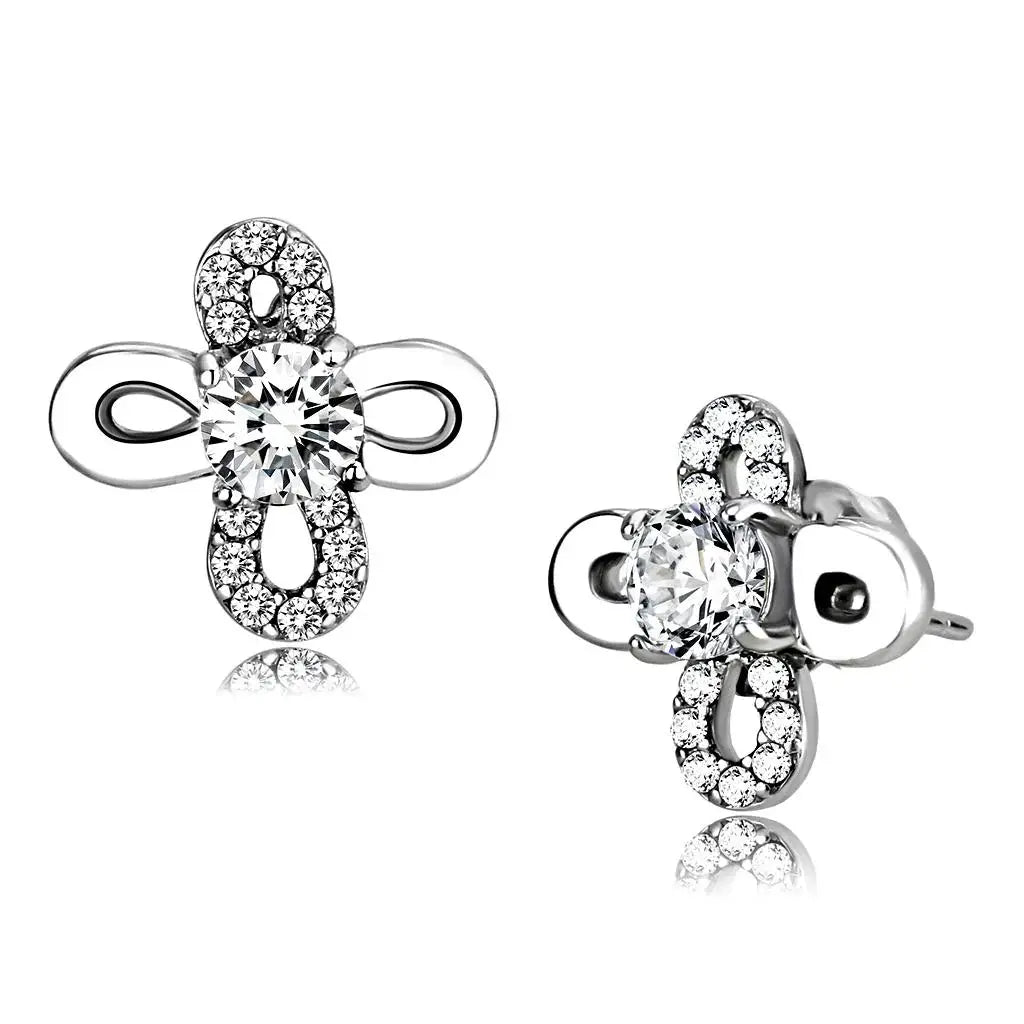 Alamode High polished (no plating) Stainless Steel Earrings with AAA Grade CZ in Clear - Alamode - Flyclothing LLC