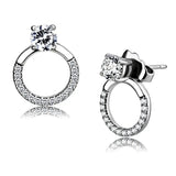 Alamode High polished (no plating) Stainless Steel Earrings with AAA Grade CZ in Clear - Alamode - Flyclothing LLC