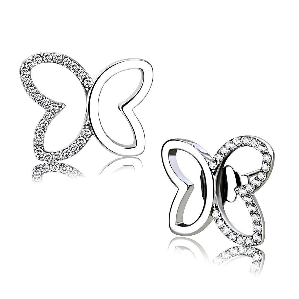 Alamode High polished (no plating) Stainless Steel Earrings with AAA Grade CZ in Clear - Alamode