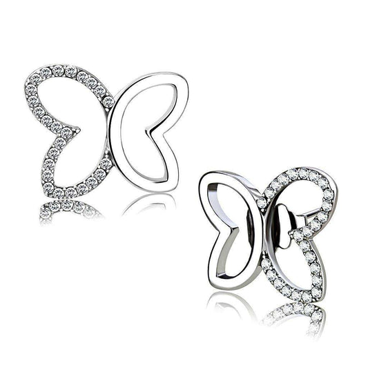 Alamode High polished (no plating) Stainless Steel Earrings with AAA Grade CZ in Clear - Alamode - Flyclothing LLC