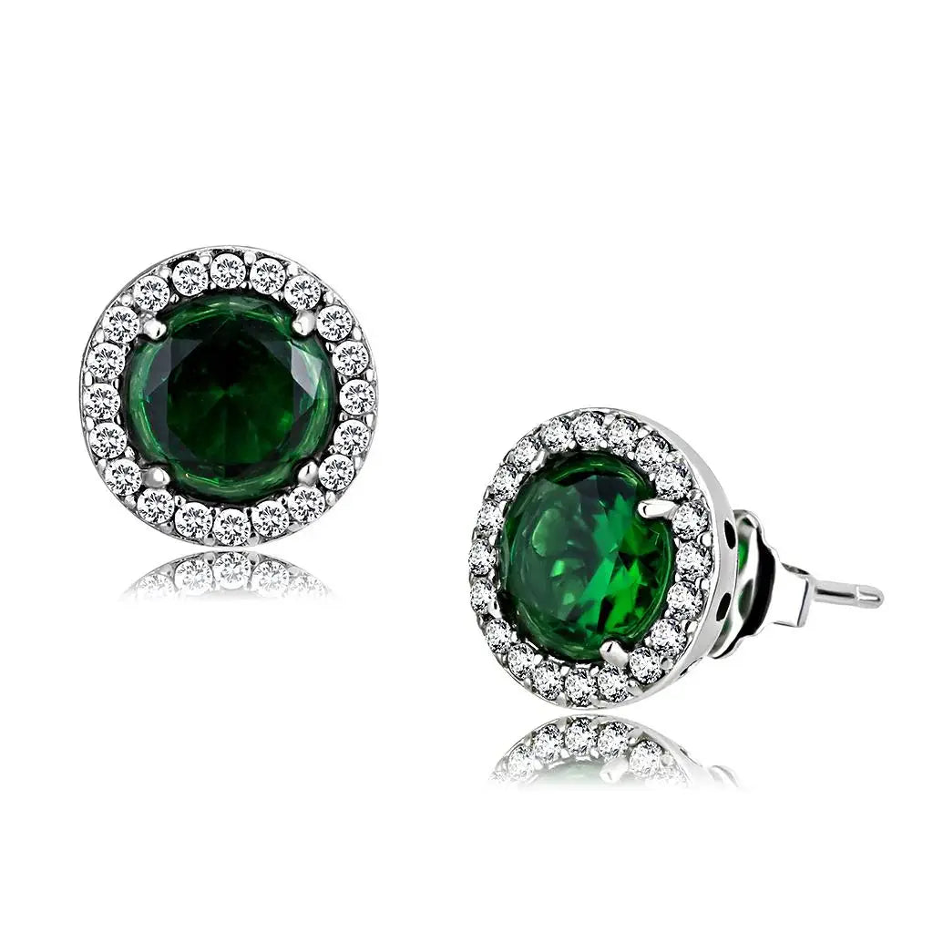 Alamode High polished (no plating) Stainless Steel Earrings with Synthetic Synthetic Glass in Emerald - Alamode - Flyclothing LLC