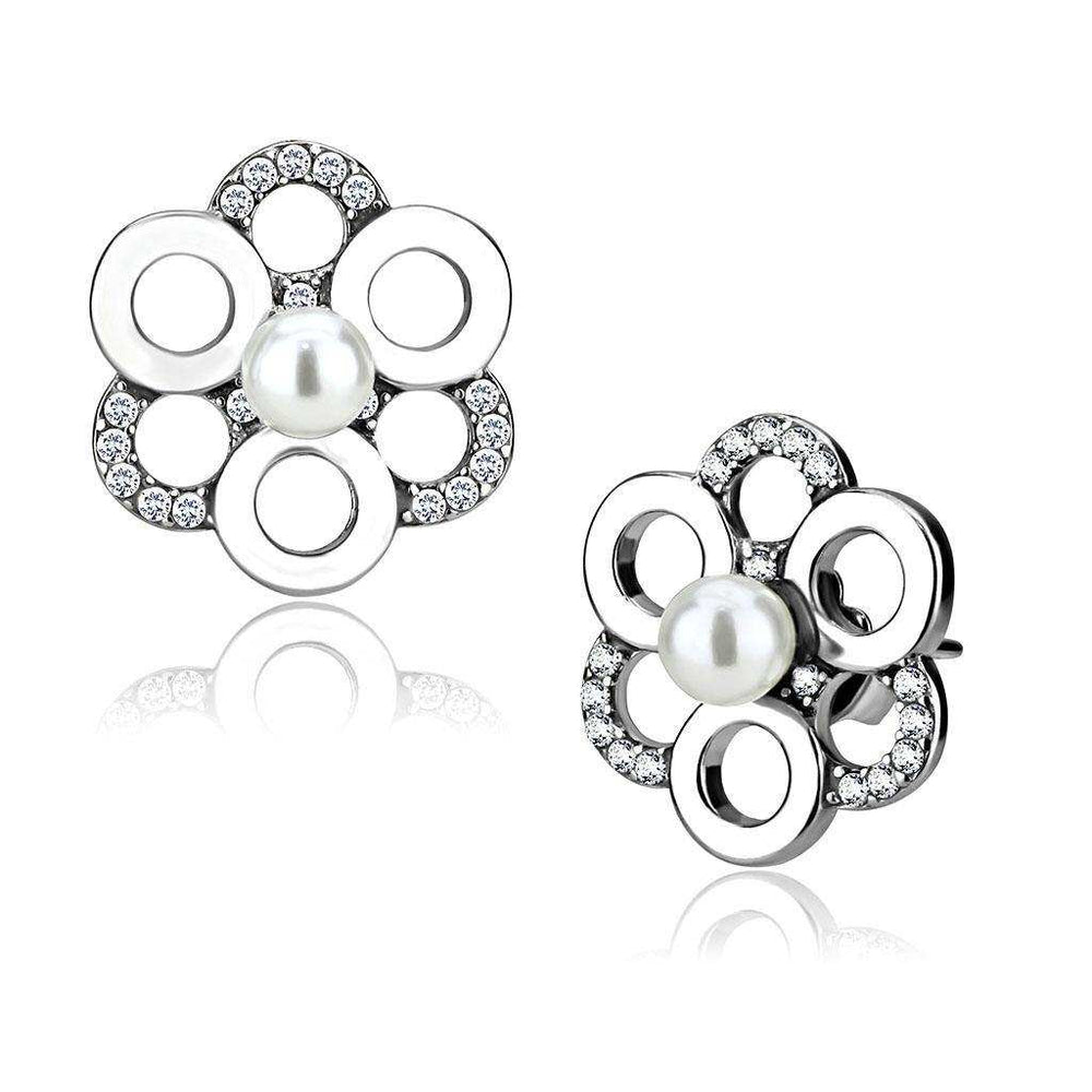 Alamode High polished (no plating) Stainless Steel Earrings with Synthetic Pearl in White - Alamode - Flyclothing LLC
