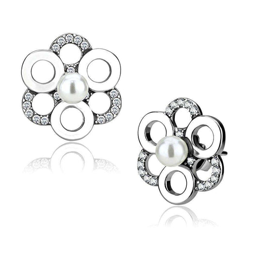 Alamode High polished (no plating) Stainless Steel Earrings with Synthetic Pearl in White - Alamode - Flyclothing LLC