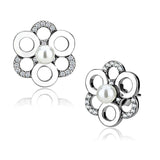 Alamode High polished (no plating) Stainless Steel Earrings with Synthetic Pearl in White - Alamode - Flyclothing LLC