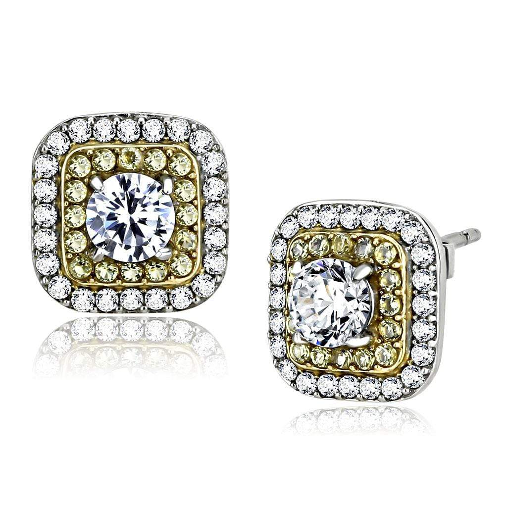 Alamode Two-Tone IP Gold (Ion Plating) Stainless Steel Earrings with AAA Grade CZ in Clear - Alamode - Flyclothing LLC