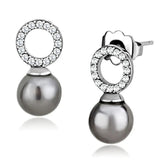 Alamode High polished (no plating) Stainless Steel Earrings with Synthetic Pearl in Gray - Alamode - Flyclothing LLC