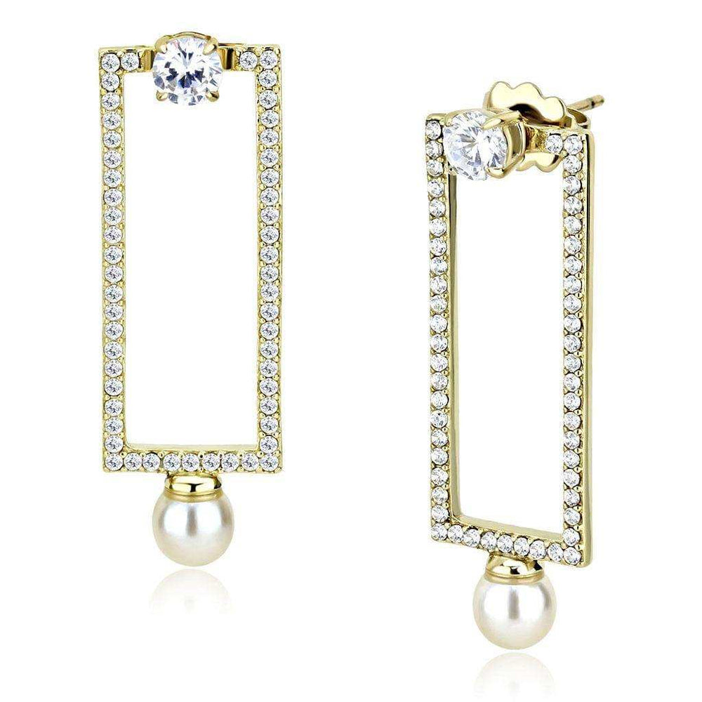 Alamode IP Gold(Ion Plating) Stainless Steel Earrings with Synthetic Pearl in White - Alamode - Flyclothing LLC
