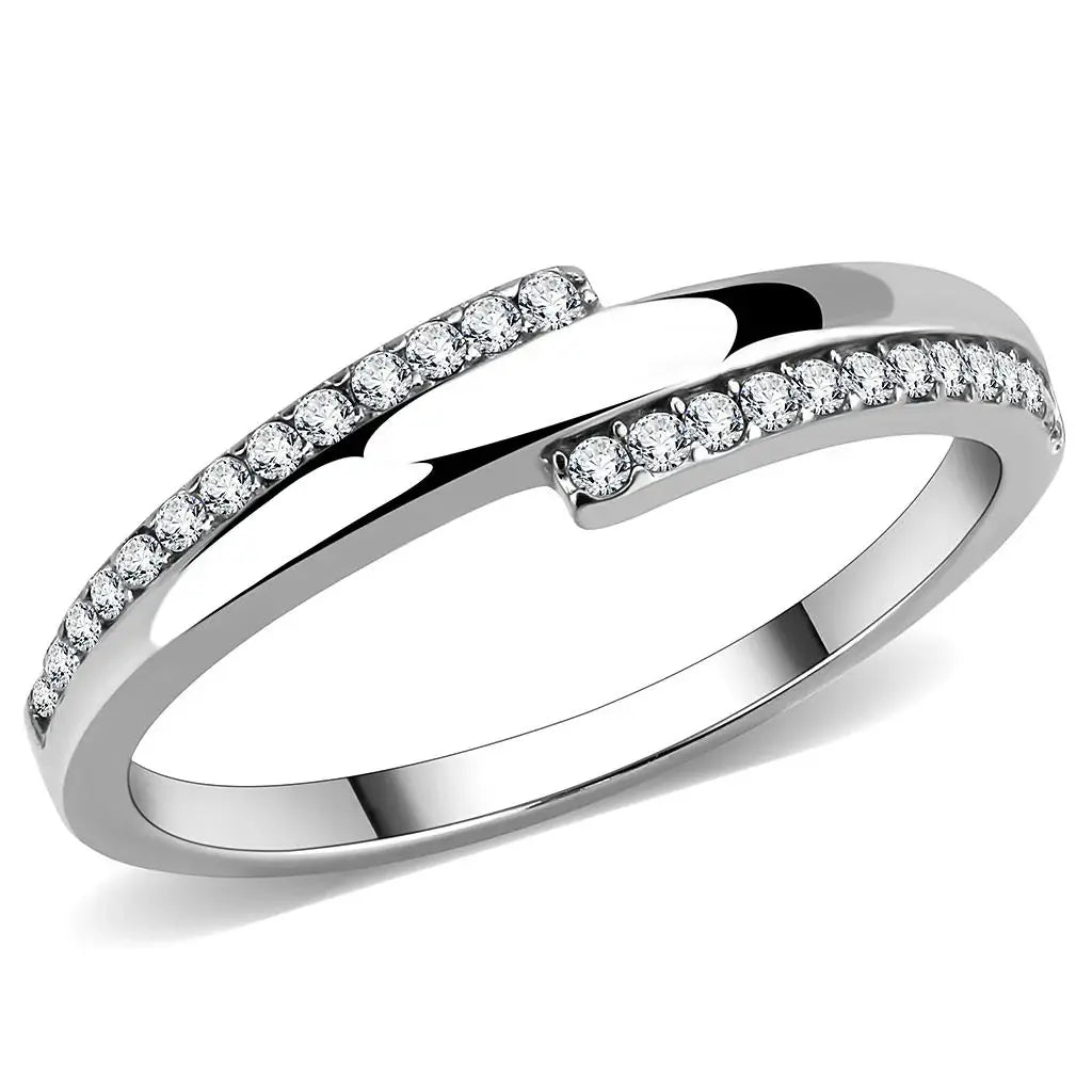 Alamode High polished (no plating) Stainless Steel Ring with AAA Grade CZ in Clear - Alamode - Flyclothing LLC