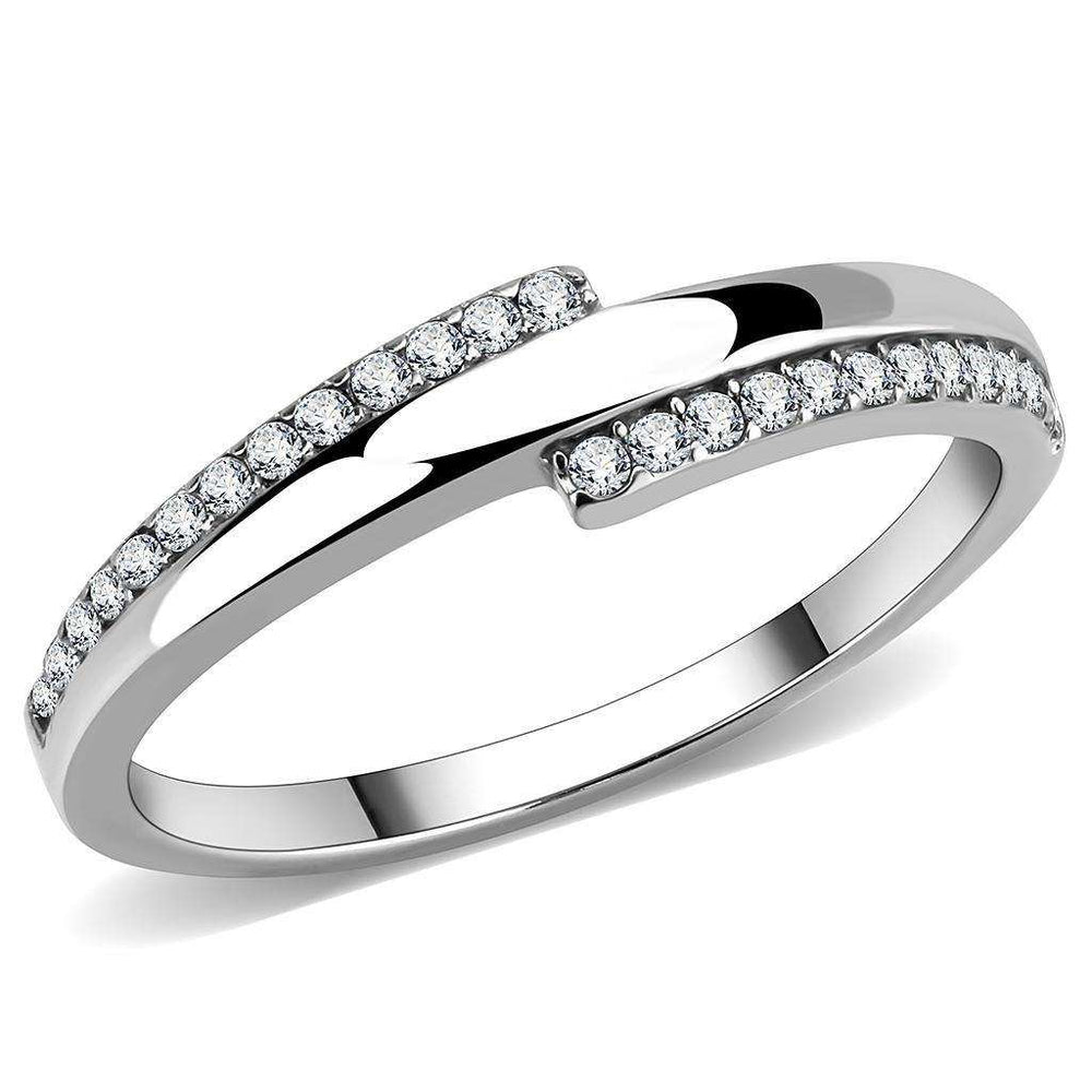 Alamode High polished (no plating) Stainless Steel Ring with AAA Grade CZ in Clear - Alamode - Flyclothing LLC