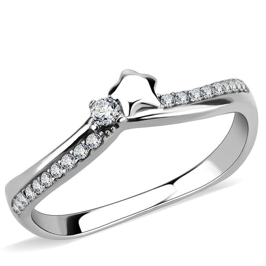 Alamode High polished (no plating) Stainless Steel Ring with AAA Grade CZ in Clear - Alamode