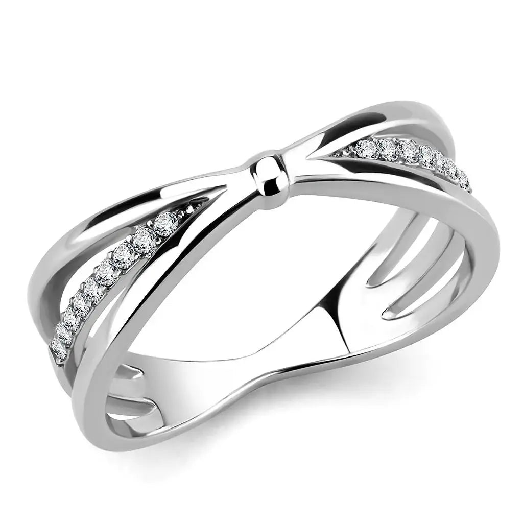 Alamode High polished (no plating) Stainless Steel Ring with AAA Grade CZ in Clear - Alamode - Flyclothing LLC