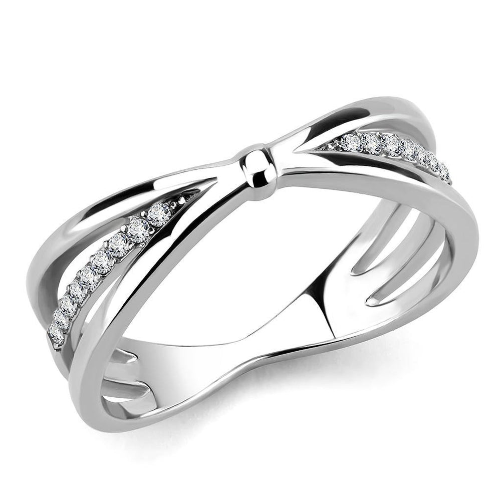 Alamode High polished (no plating) Stainless Steel Ring with AAA Grade CZ in Clear - Alamode