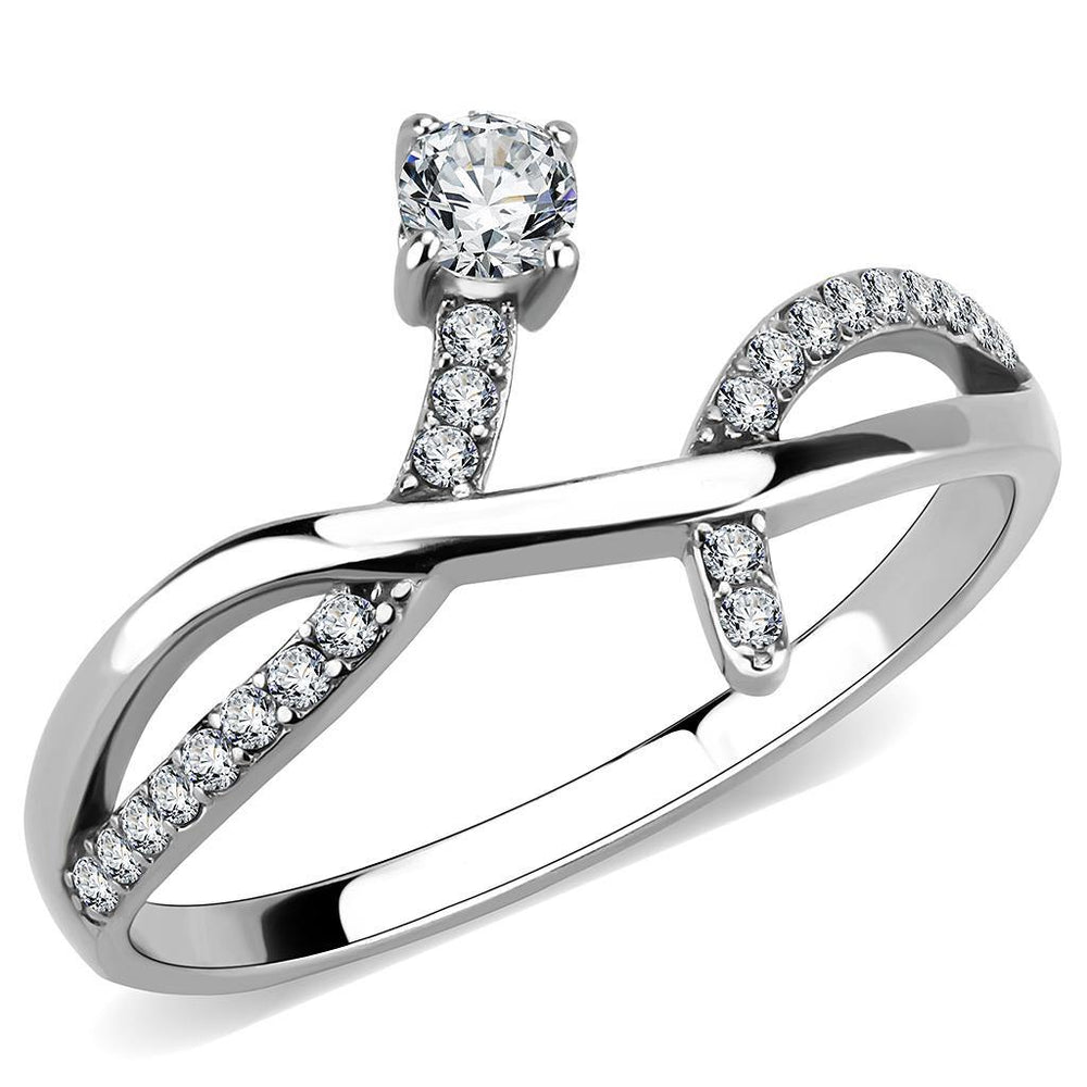 Alamode High polished (no plating) Stainless Steel Ring with AAA Grade CZ in Clear - Alamode