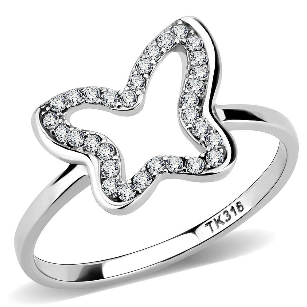Alamode High polished (no plating) Stainless Steel Ring with AAA Grade CZ in Clear - Alamode