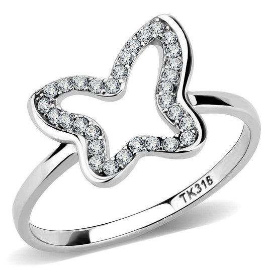 Alamode High polished (no plating) Stainless Steel Ring with AAA Grade CZ in Clear - Alamode - Flyclothing LLC