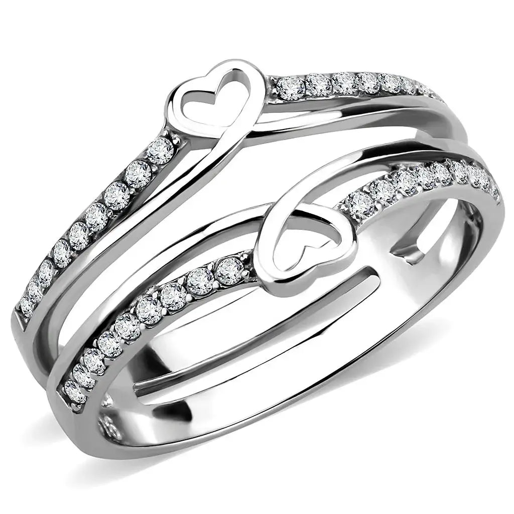 Alamode High polished (no plating) Stainless Steel Ring with AAA Grade CZ in Clear - Alamode - Flyclothing LLC