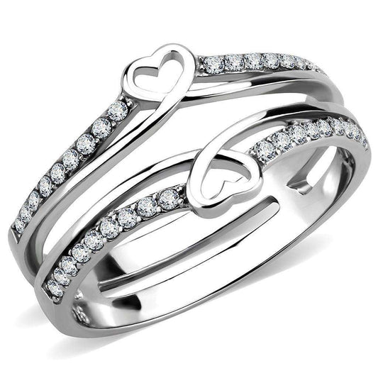 Alamode High polished (no plating) Stainless Steel Ring with AAA Grade CZ in Clear - Alamode - Flyclothing LLC