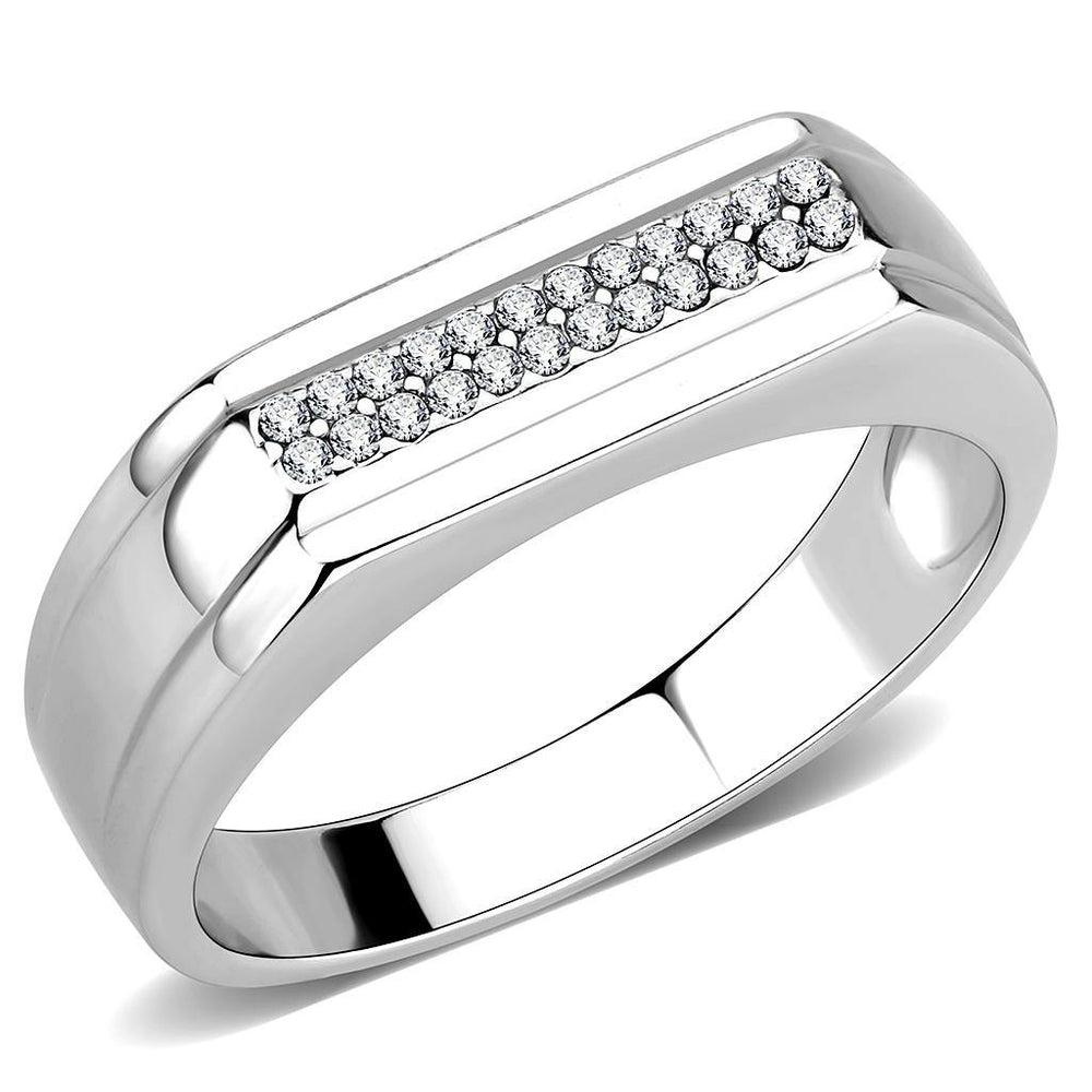 Alamode High polished (no plating) Stainless Steel Ring with AAA Grade CZ in Clear - Alamode