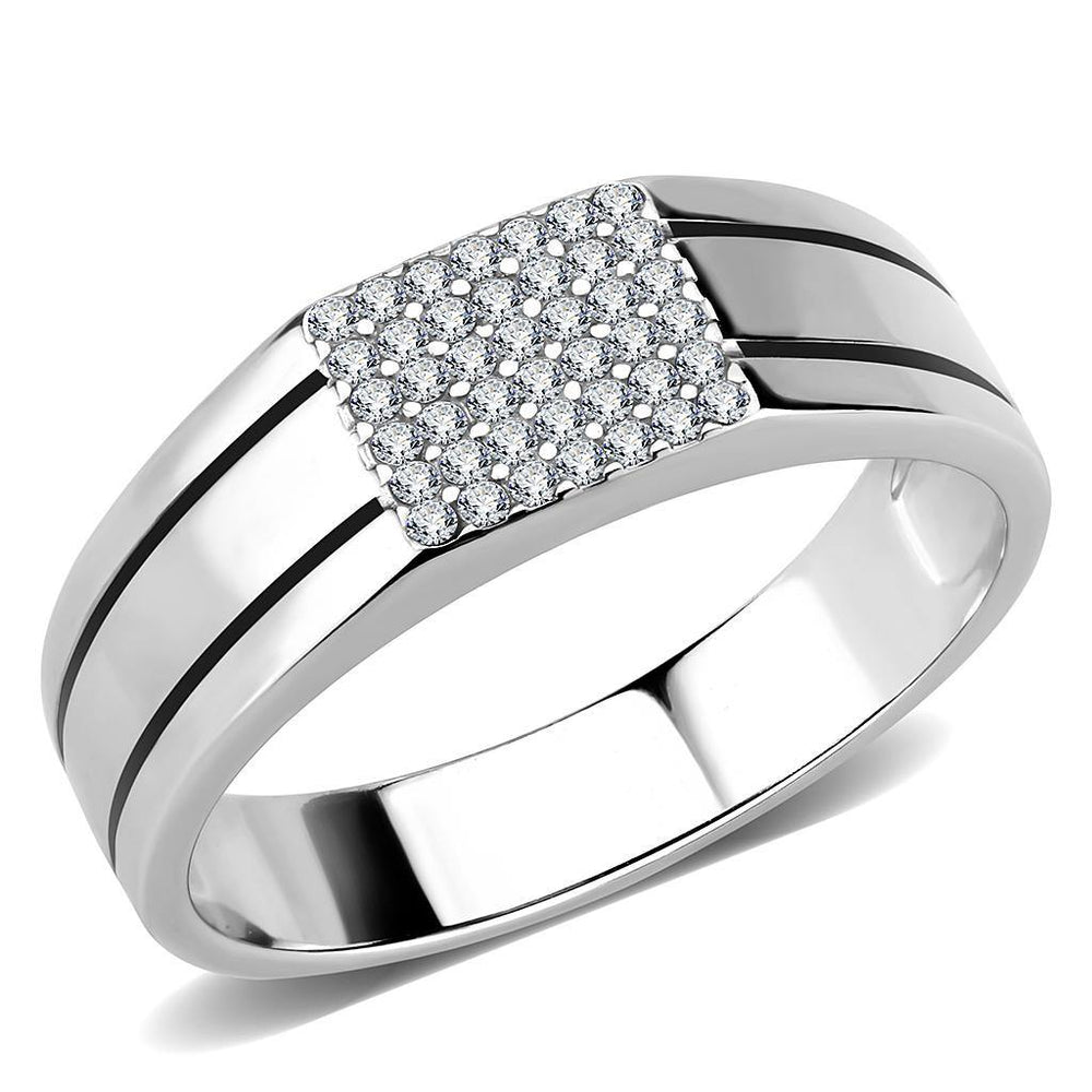 Alamode High polished (no plating) Stainless Steel Ring with AAA Grade CZ in Clear - Alamode