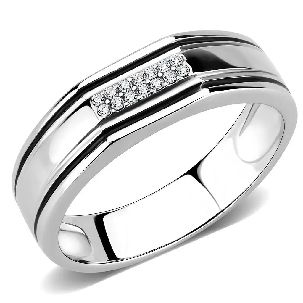 Alamode High polished (no plating) Stainless Steel Ring with AAA Grade CZ in Clear - Alamode - Flyclothing LLC