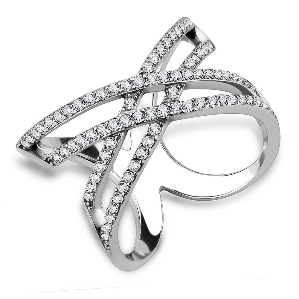 Alamode High polished (no plating) Stainless Steel Ring with AAA Grade CZ in Clear - Alamode