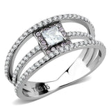 Alamode High polished (no plating) Stainless Steel Ring with AAA Grade CZ in Clear - Alamode - Flyclothing LLC