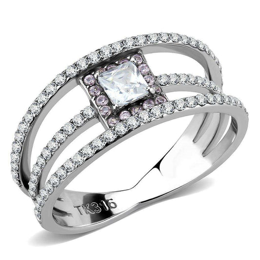 Alamode High polished (no plating) Stainless Steel Ring with AAA Grade CZ in Clear - Alamode - Flyclothing LLC