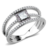 Alamode High polished (no plating) Stainless Steel Ring with AAA Grade CZ in Clear - Alamode