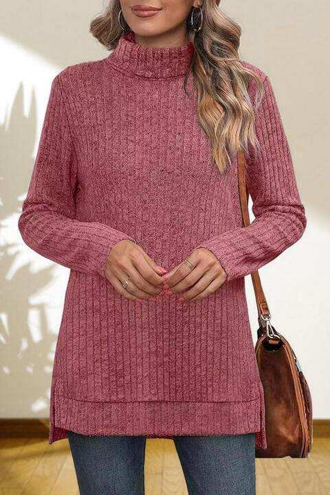 Turtleneck High Low Top - Trendsi - Flyclothing LLC