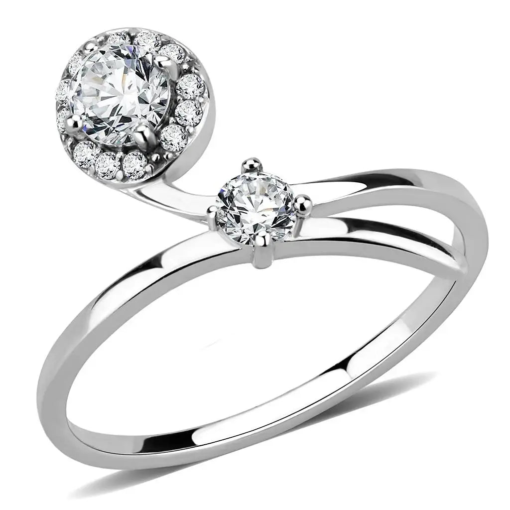Alamode High polished (no plating) Stainless Steel Ring with AAA Grade CZ in Clear - Alamode - Flyclothing LLC